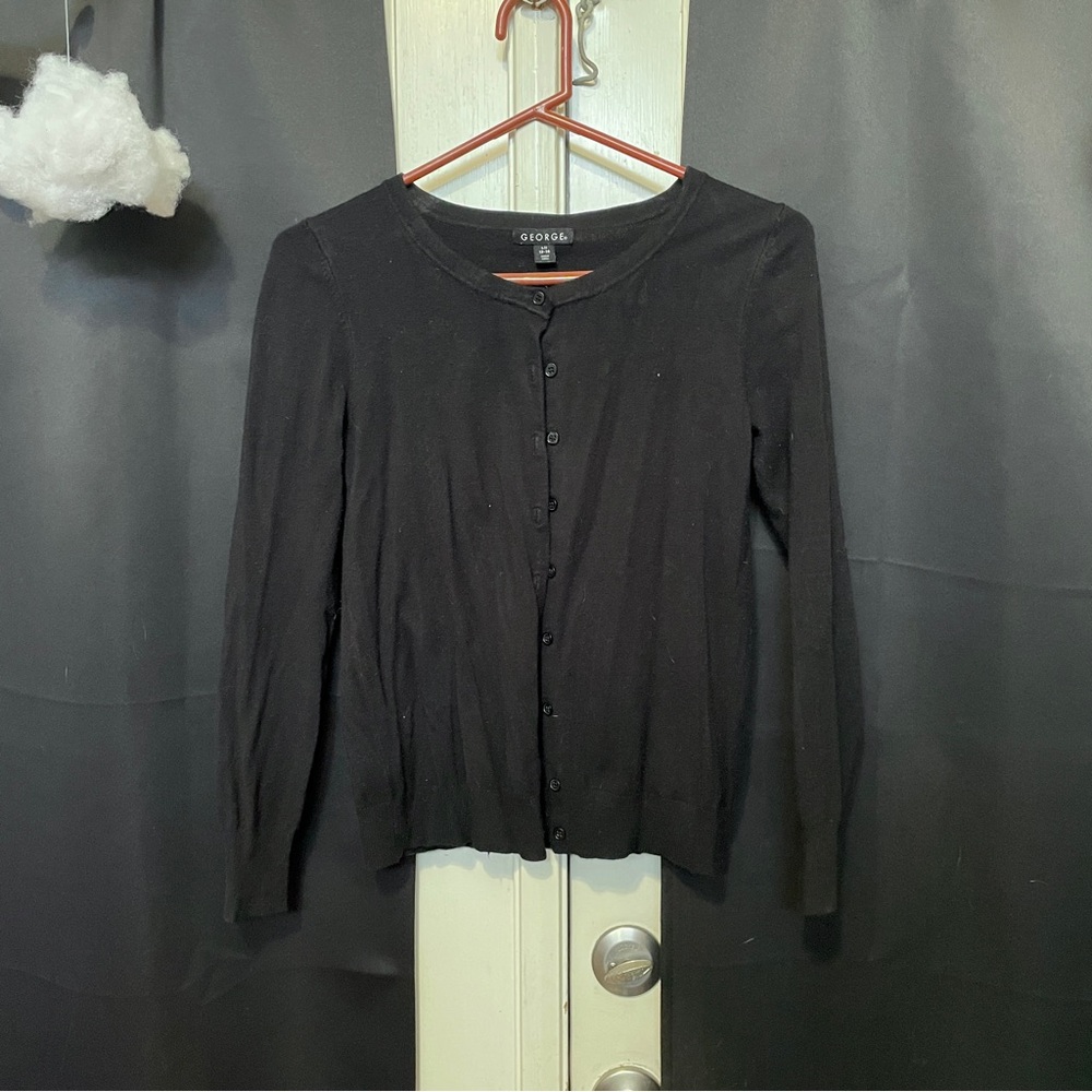 L (Girls) George Black long sleeve button up cardigan